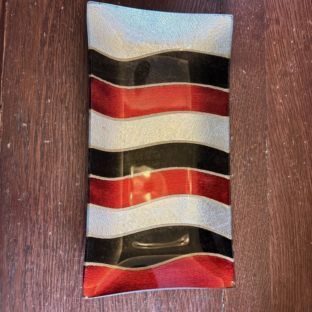 Vintage‎ Colored Metallic Fused Glass Tray, MCM Great!